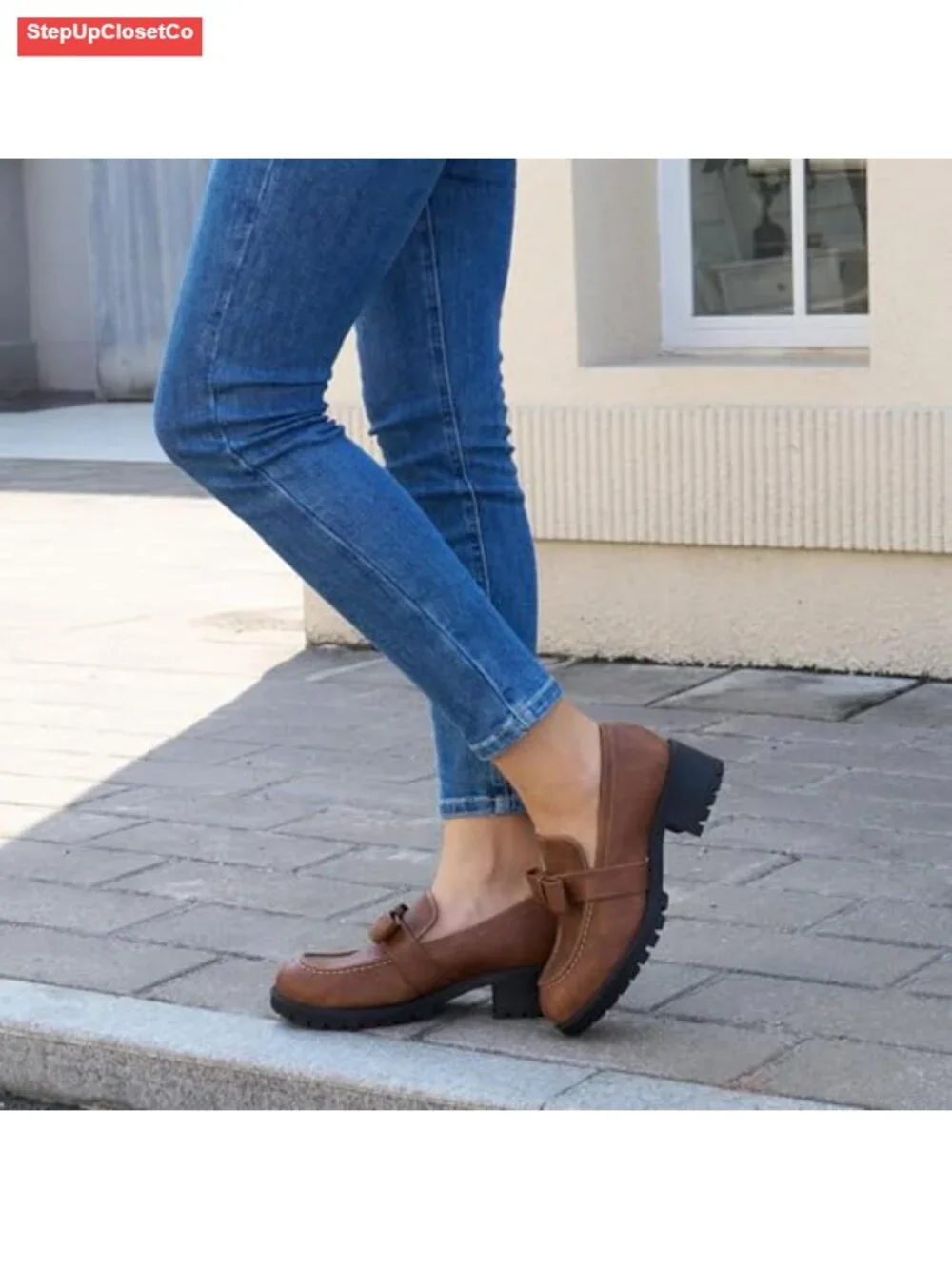 Platform Loafers Women Faux Leather Slip On Chunky Penny Work Office Shoes